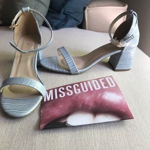 Missguided light blue 3 in block heels